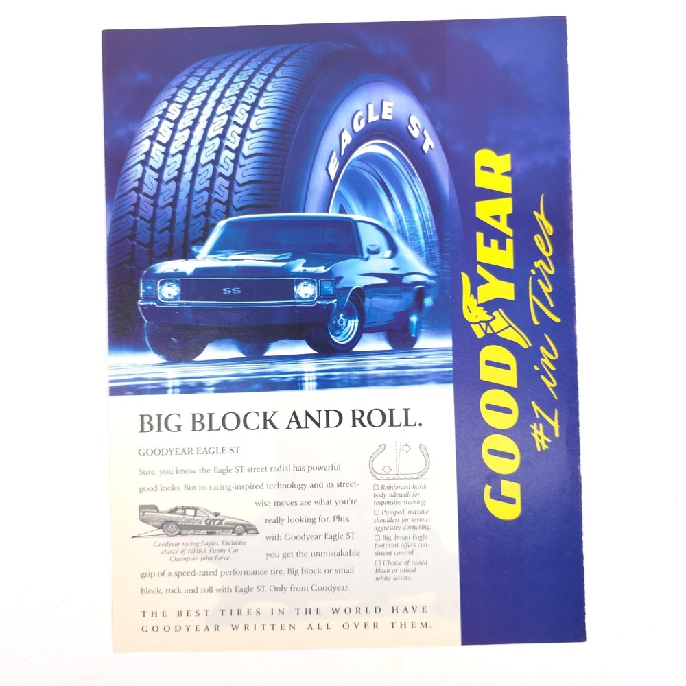 Goodyear Eagle ST Camaro SS Tire Big Block Roll Ad Blue Car Print 2008 Photo